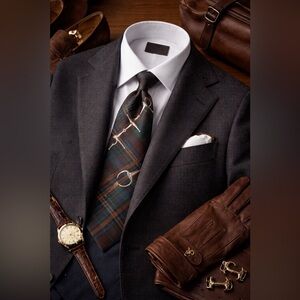 RALPH LAUREN PURPLE LABEL
Plaid-Equestrian Silk Tie